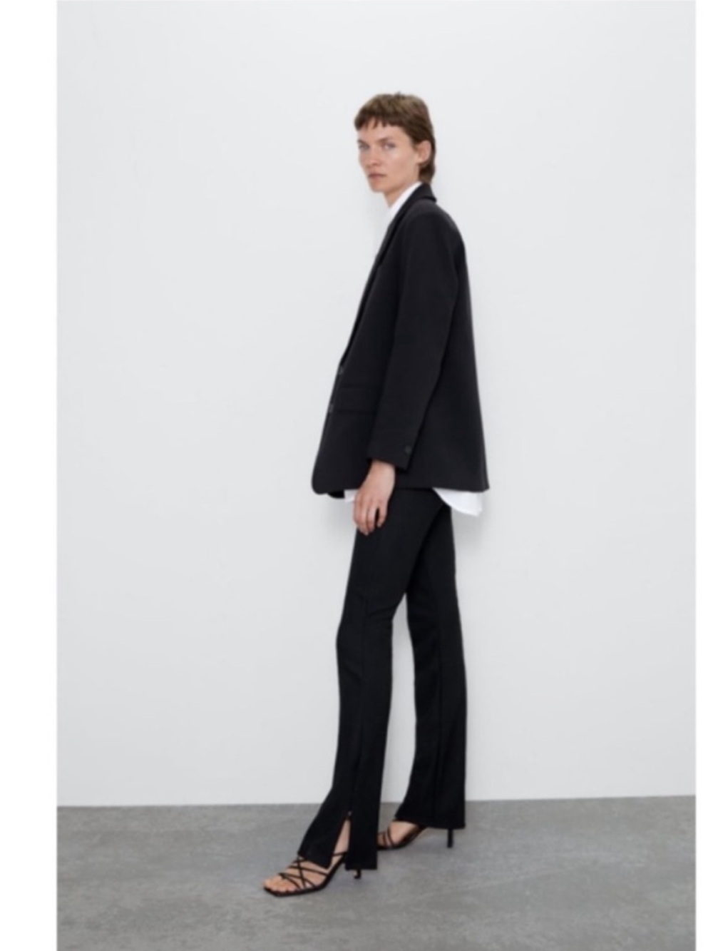 Zara Ottaman Ribbed Split Hem Mini Flare Leggings in Black Small